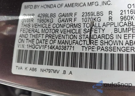 2019 Honda Accord Lx z USA, uszkodzony, nr VIN 1HGCV1F14KA038771